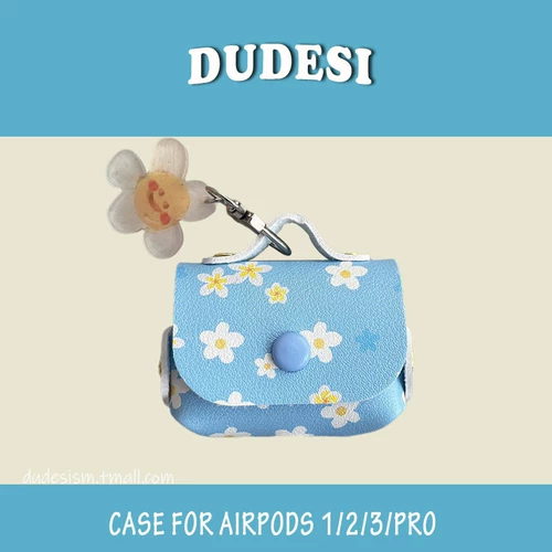 Корейская кожаная сумка с синим цветком, подходящая для защитного чехла AirPodsPro2 поколения AirPods третьего поколения airpods1/2 поколения pro с беспроводной связью Bluetooth, чехол для наушников, защитный чехол, мягкий, против падения