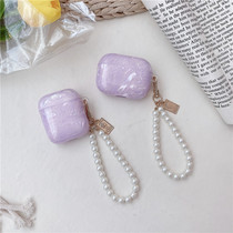 ins Japan and South Korea purple striped shell pattern pearl chain AirPods protective case AirPodsPro3 generation Apple AirPods2 generation wireless Bluetooth headset cover protective case tide soft