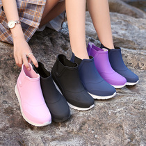 Winter fashion outdoor wear adult rain boots women waterproof shoes short tube plus velvet non-slip kitchen rain boots car wash water shoes