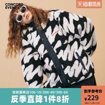 CONCORDEVENT Winter couples lamb fluff striped cotton coat Loose thickened cotton suit Tide jacket