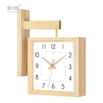 Nordic square hanging watch Living room household creative double-sided wall clock Modern simple two-sided watch Solid wood silent clock