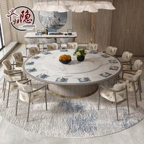 Italian light luxury marble dining table and chair combination Solid wood ins round table 1 8 meters hotel turntable multi-person rock plate dining table