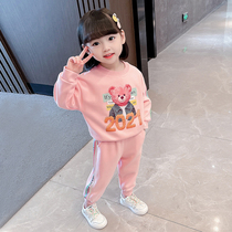 Girl autumn 2021 New Tide set Net Red foreign gas baby childrens clothing childrens spring and autumn sports sweater two-piece set