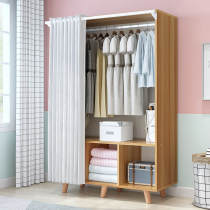 Simple wardrobe modern simple curtain door home bedroom economy solid wood panel rental room childrens wardrobe
