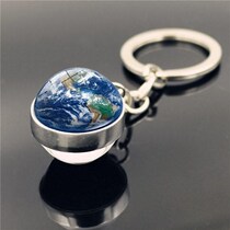 Solar system galaxy planet keychain pendant Moon Earth Mars Jupiter double-sided glass ball pendant key chain