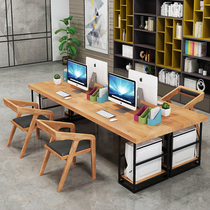 Staff desk solid wood desk desk minimal desk staff desk 4 person industrial wind office