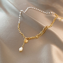 Pearl chain tag pendant necklace 2021 new fashion light luxury niche design sense summer collarbone chain woman