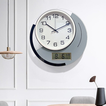 Round clock Nordic simple modern wall clock Living room household mute fashion calendar with perpetual calendar clock temperature