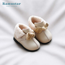 Female baby cotton shoes 0-2-3 years old warm children winter shoes plus velvet soft bottom baby shoes toddler leather shoes tide
