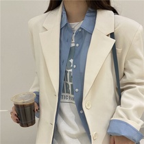 Milk apricot white casual suit jacket women 2020 Spring and Autumn New Korean version of loose Joker suit coat tide