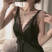 Inverted living beings * sexy lace deep V beauty back suspenders dress womens thin spring and summer ice Silk Heart temptation nightdress