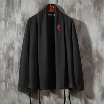 Chinese style Tang dress embroidery improvement Chinese style mens cloak cardigan coat Zen clothes retro dress robe long shirt