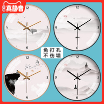 Wall clock Chinese Zen creative simple personality clock New Chinese landscape living room bedroom mute clock home