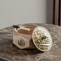 New Chinese Ashtrays Home with lid Living room Table Swing Pieces Office Tide Retro Ceramic Smoke Cylinders Imitation Fly Ash
