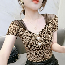 2021 summer new European goods BAO WENV collar T-shirt womens short-sleeved wild mesh design sense top foreign style small shirt tide