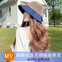 Wig womens long hair wig hat summer integrated fashion wild fishermans hat highlights big waves natural full head cover