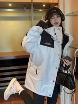 Guochao brand white jacket jacket womens spring and autumn three-in-one detachable net red outdoor winter thickened cotton clothes