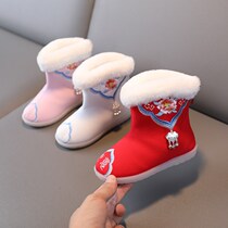 Girls Hanfu embroidered shoes Children old Beijing cloth shoes ethnic style ancient clothing cotton shoes plus velvet boots baby princess shoes