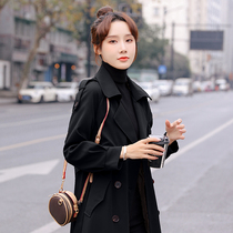 Black trench coat women 2021 new spring and autumn coat medium long small man coat this year popular autumn coat