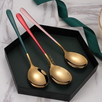 (2 Supports) Korean-style thickened stainless steel spoon Home Adult soup spoon Eat Spoon Long Handle Stir Spoon Spoon
