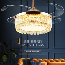 Light luxury invisible Crystal fan lamp European luxury gold ceiling fan lamp home living room dining room with electric fan chandelier
