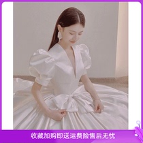 Satin wedding dress 2021 new bridal temperament French main wedding dress 2021 big tailing small man light wedding dress winter