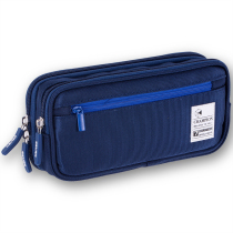 Deli 66724 three-layer multi-function large capacity pencil bag stationery box Canvas pencil bag for primary school students Stationery storage bag Creative small fresh simple stationery pen bag art pen bag wholesale