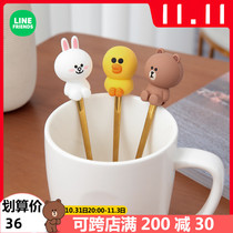 LINE FRIENDS cute brown bear spoon 304 stainless steel long handle coffee stirring spoon dessert spoon cartoon