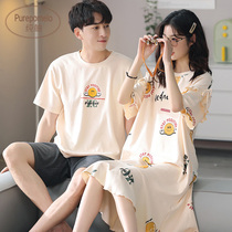 2 sets of price couple pajamas summer pure cotton short-sleeved night dress womens summer Korean cartoon home clothes Mens thin suit