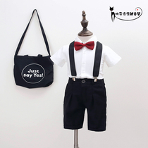 Boys small suit suit suit summer baby dress male English wind child school performance chorus back belt pants tide