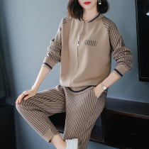 Leisure Sports Suit Womens Spring Autumn Season High End Big Code Womens Clothing Foreign Air Weight Reduction Brand Sportswear Knitted Two-piece Set