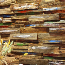 Weathered color old ship wood solid trojan horse Syke log wood TV background wall bar shop sign decoration materials