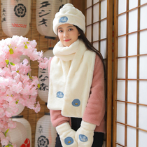 Hats scarves gloves three-piece one-piece womens winter suit winter bib thickened girl gift box to keep warm in winter