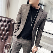 Winter Plaid small suit mens suit slim Korean version of the trend mob Ruffian handsome suit mens English casual jacket