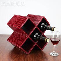 Plaid leather red wine shelf wooden wine rack wine cabinet ornaments decorative European creative shelf home