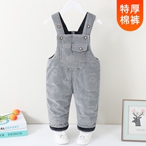 Baby suspender winter thickened plus velvet outside open gear boys children cotton children Winter baby straps cotton pants