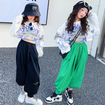 Fried Street Children Jazz Dance Wave Clothing Hip Hop Loose Pure Mianlian Practice Suits Girls Dew Dance Walk Show Out of the Costume