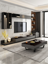 Nordic rock board TV cabinet tea table combination set modern simple small apartment living room light luxury telescopic floor cabinet Cabinet