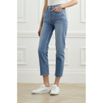 (New Season)Re Done 2021 Early autumn womens blue cotton high waist straight jeans NET-A-PORTER