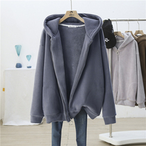 Fat MM large 200 pounds plus thicker sweater woman autumn and winter loose middle - long hat - coat tide