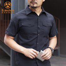 Ang Ken summer tactics mens large size short sleeve shirt mens slim solid color outdoor lapel multi pocket quick-drying shirt