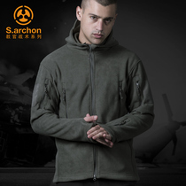 Autumn and winter outdoor hooded fleece mens double-sided fleece cardigan hooded tactical warm jacket assault jacket liner