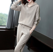 Large size womens new spring and autumn leisure sports suit women cover the belly to show thin sweater foreign style age-reducing fashion two-piece set