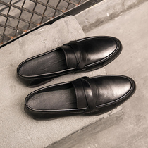 Leather small leather shoes European station men's Korean fashion brand comfortable soft leather casual shoes lazy loafers one pedal