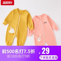 Baby conjoined pajamas spring and autumn cotton 1-2 years old climbing clothes female boys home clothes baby Autumn sleeping bag anti-kick