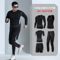 Add fat plus size tights men's fitness clothing fat large stretch sports running quick-drying gym suit thin