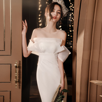 Banquet host evening dress 2021 new white bandeau fishtail socialite high-end temperament birthday engagement dress skirt