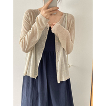 Ice silk sunscreen knitted cardigan womens autumn new gentle wind loose wild thin breathable long-sleeved air conditioning shirt