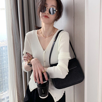 Thin ice silk knitted cardigan womens early autumn new fashion temperament slim thin short sunscreen long-sleeved short jacket