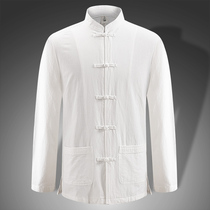 Tang suit base shirt men Chinese style long sleeve coat coat young and middle-aged clothes old man cross button cotton shirt